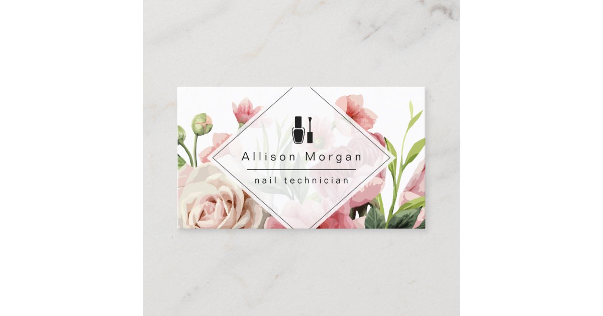 Nail Technician Logo Modern Geometric Chic Floral Business Card