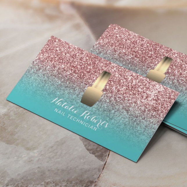 Nail Technician Makeup Artist Rose Gold Teal Business Card (Creator Uploaded)