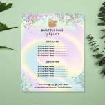Nail Technician Mani Salon Holograph  Girly Modern Flyer<br><div class="desc">Polish up your nails business with this modern and trendy girly holograph price list for your beauty salon. Holographic  background with hand with nails</div>