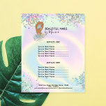 Nail Technician Mani Salon Holograph  Girly Modern Flyer<br><div class="desc">Polish up your nails business with this modern and trendy girly holograph price list for your beauty salon. Holographic  background with hand with nails</div>
