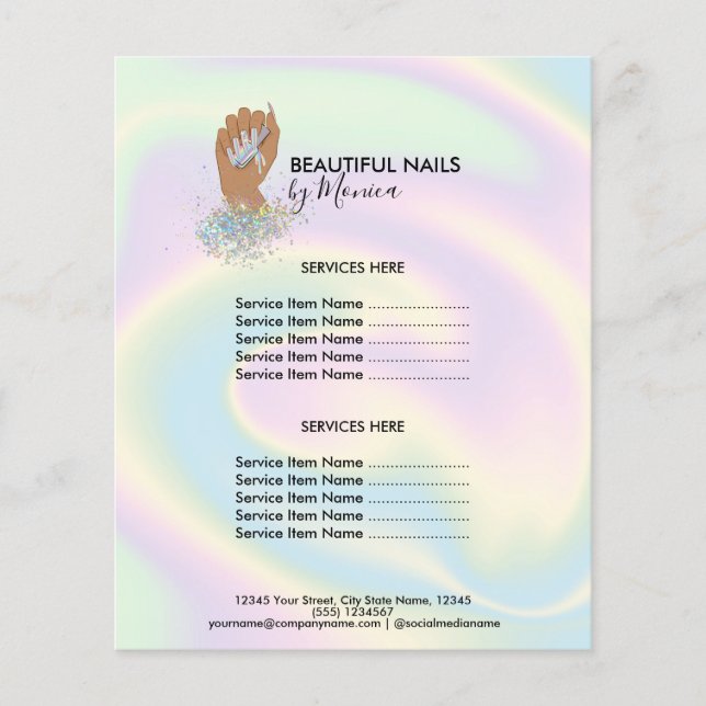 Nail Technician Mani Salon Holograph  Girly Modern Flyer (Front)