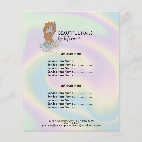 Nail Technician Mani Salon Holograph  Girly Modern Flyer