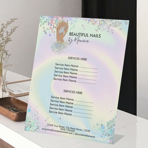 Nail Technician Mani Salon Holograph Price List Pedestal Sign