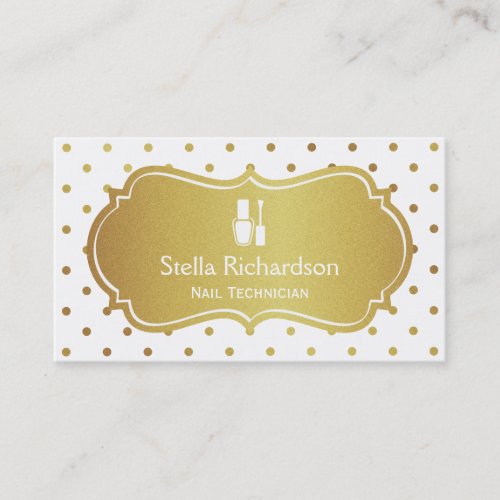 Nail Technician Manicurist - Chic White Gold Dots Business Card Template