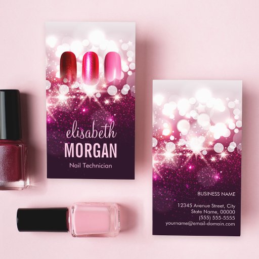 Customizable Nail Technician Manicurist - Pink Beauty Glitter Business Card
