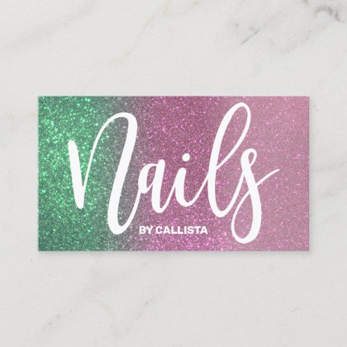 Nail Technician Mermaid Green Pink Triple Glitter Business Card