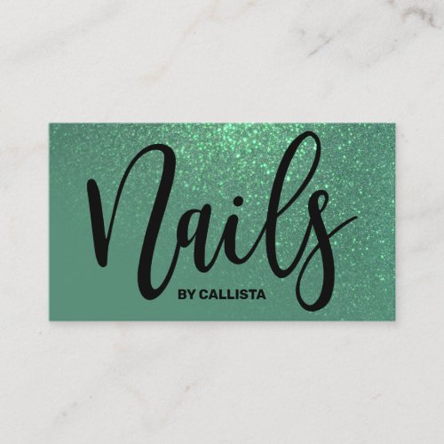 Nail Technician Mermaid Teal Glitter Typography Business Card
