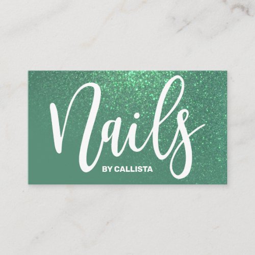 Nail Technician Mermaid Teal Glitter Typography Business Card