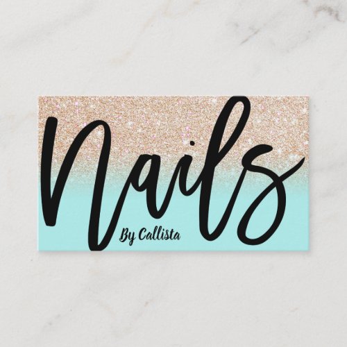 Nail Technician Mint Gold Glitter Typography Business Card