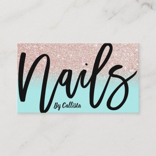 Nail Technician Mint Rose Gold Glitter Typography Business Card
