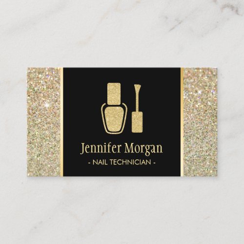 Nail Technician Modern Gold Glitter Polish Bottle Business Card