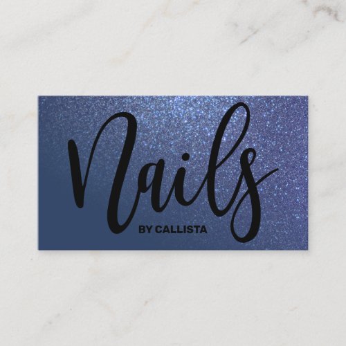 Nail Technician Navy Blue Glitter Typography Business Card