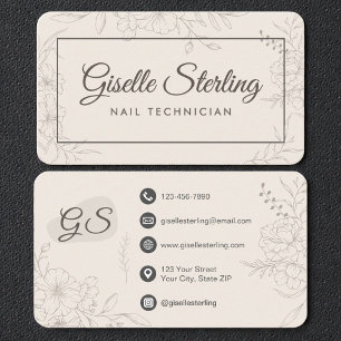 Nail Technician Neutral Floral Business Card