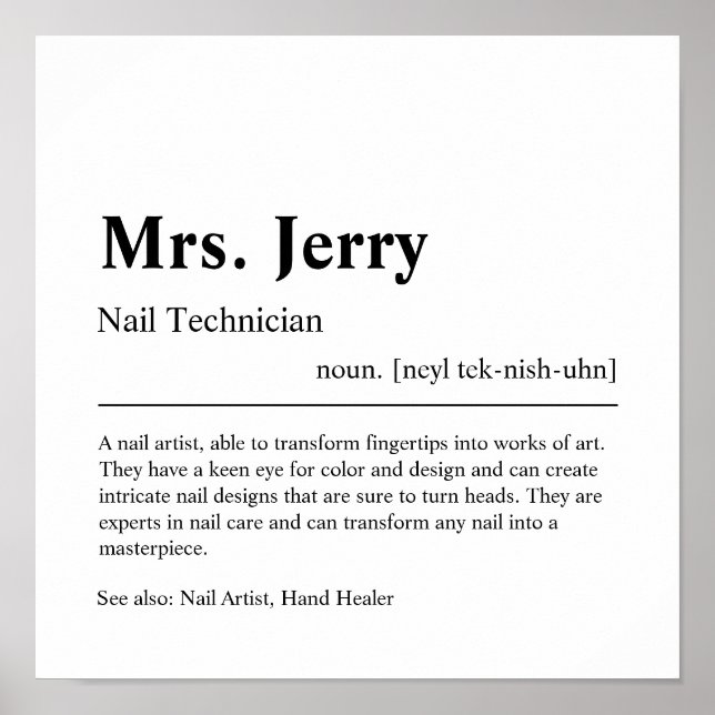 Nail Technician Personalized Gift Poster (Front)