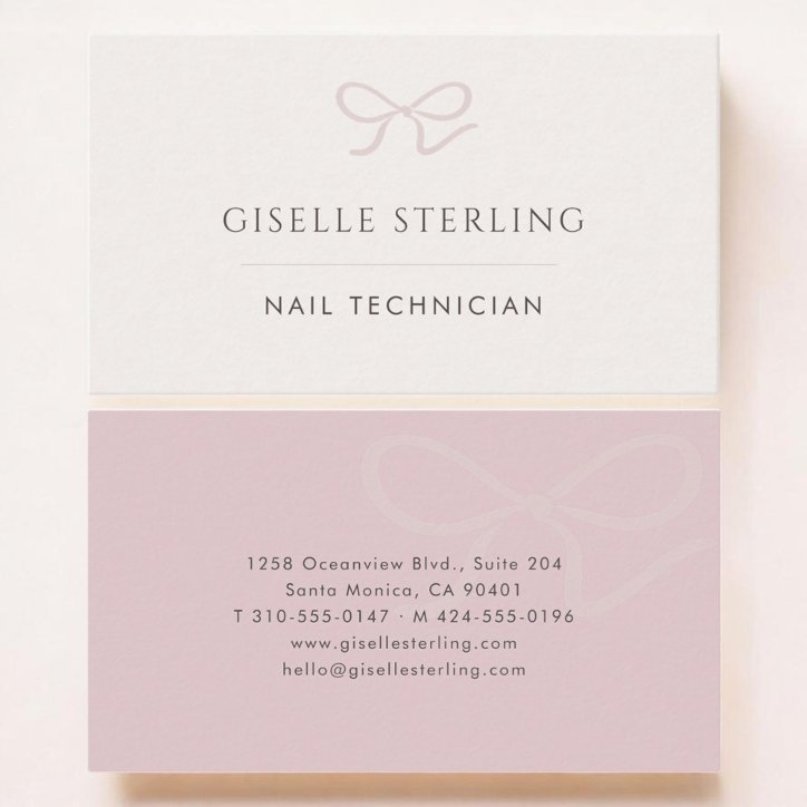 Nail Technician Pink Bow Business Card