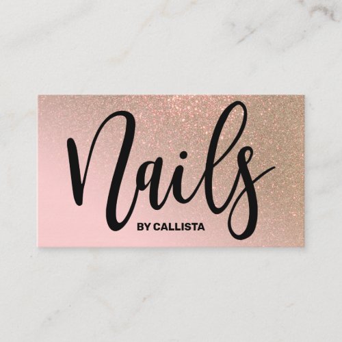 Nail Technician Pink Gold Glitter Typography Business Card