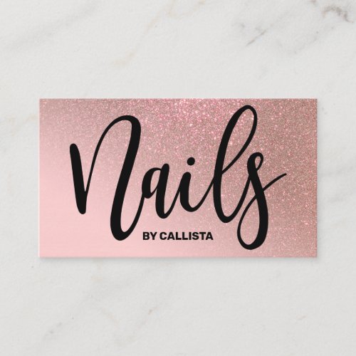 Nail Technician Pink Rose Gold Glitter Typography Business Card