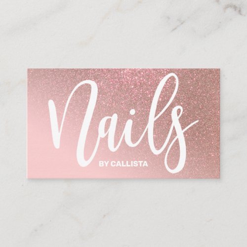 Nail Technician Pink Rose Gold Glitter Typography Business Card