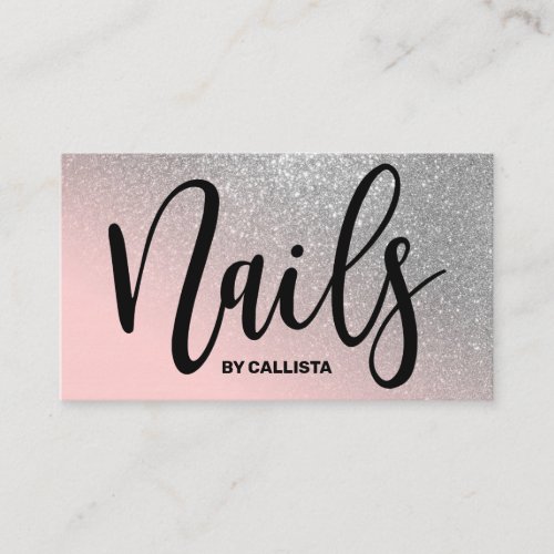 Nail Technician Pink Silver Glitter Typography Business Card