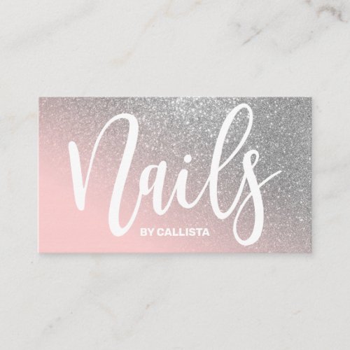 Nail Technician Pink Silver Glitter Typography Business Card