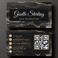Nail Technician QR Code Black Gold Agate Luxury 