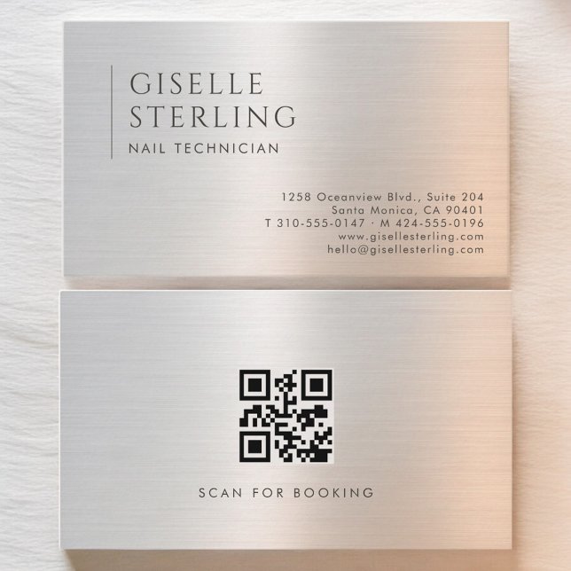 Nail Technician QR Code Brushed Metal Business Card (Creator Uploaded)