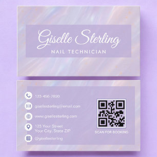 Nail Technician QR Code Iridescent Opal  Business Card