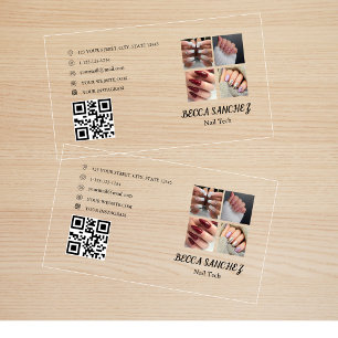 Nail Technician Qr Code Minimalist Clear Business Cards