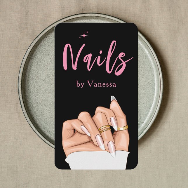 Nail Technician Qr Code Nails Art Salon Black Pink Business Card (Creator Uploaded)