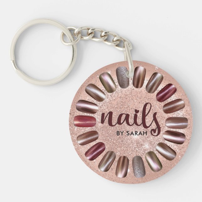 Nail Technician Rose Gold Personalized Keychain (Front)