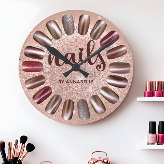 Nail Technician Rose Gold Personalized  Round Clock (Creator Uploaded)
