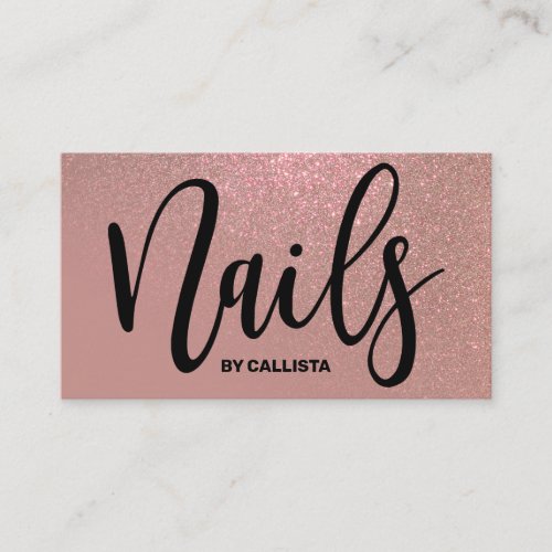 Nail Technician Rose Gold Pink Glitter Typography Business Card