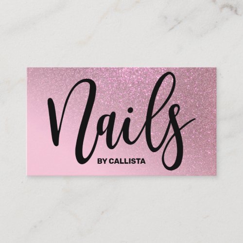 Nail Technician Rose Pink Glitter Typography Business Card