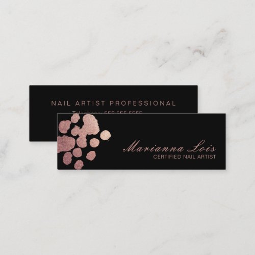 Nail Technician Salon Artist Rose Gold Black Mini Business Card