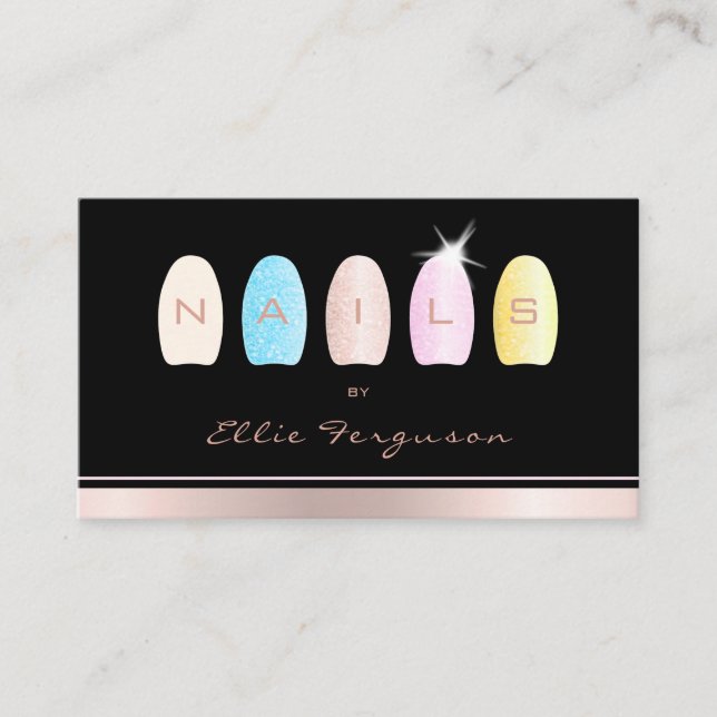 Nail Technician Salon  Glitter Glam Rose Gold Business Card (Front)