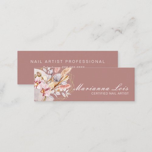Nail Technician Salon Gold Bohemian Florals Mini Business Card