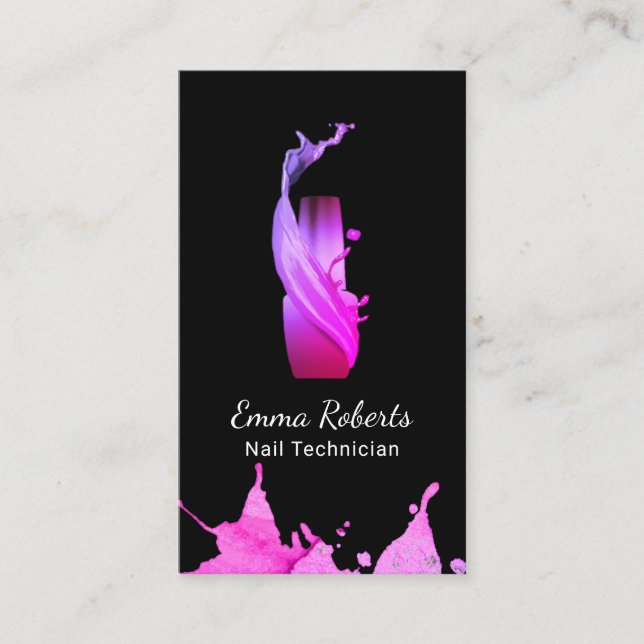 Nail Technician Salon Manicurist Pink Watercolor Business Card (Front)