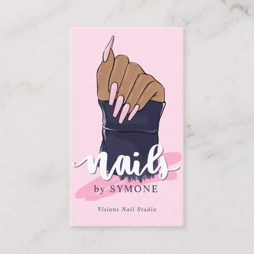 Nail Technician Salon Trendy Logo Blush Pink Navy  Business Card