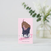 Nail Technician Salon Trendy Logo Blush Pink Navy  Business Card (Standing Front)