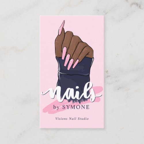 Nail Technician Salon Trendy Logo Blush Pink Navy  Business Card