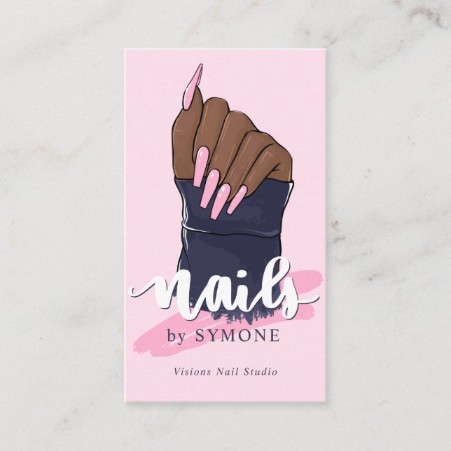 Nail Technician Salon Trendy Logo Blush Pink Navy  Business Card (Front)