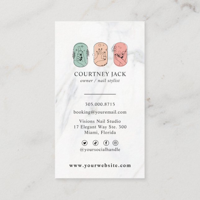 Nail technician Stylist Manicurist Luxury Marble Business Card (Back)