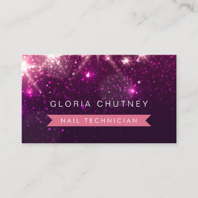 Nail Technician - Trendy Pink Glitter Business Card (Front)
