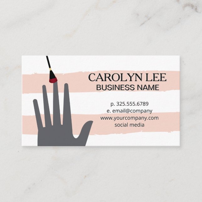 Nail Technician | Vintage Pink White Stripes Business Card (Front)