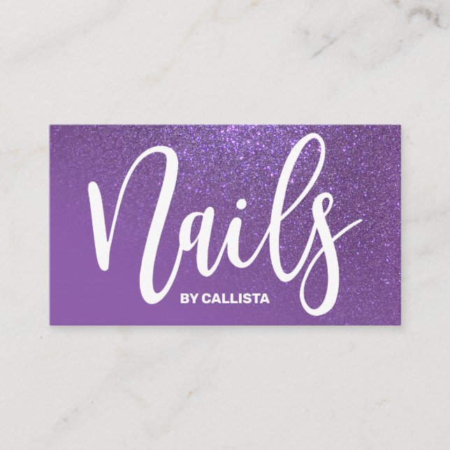 Nail Technician Violet Purple Glitter Typography Business Card (Front)