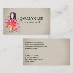 Nail Technician Watercolor Nail Polish Bottle Business Card