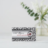 Nail Technnician Black White Leopard Business Card (Standing Front)