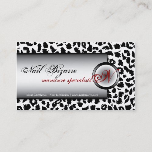 Nail Technnician Black White Leopard Business Card