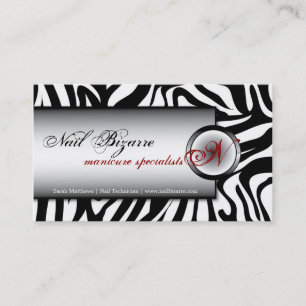 Nail Technnician Black White Zebra Business Card