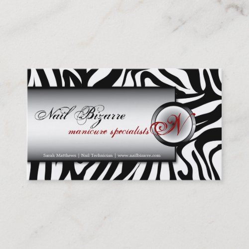 Nail Technnician Black White Zebra Business Card